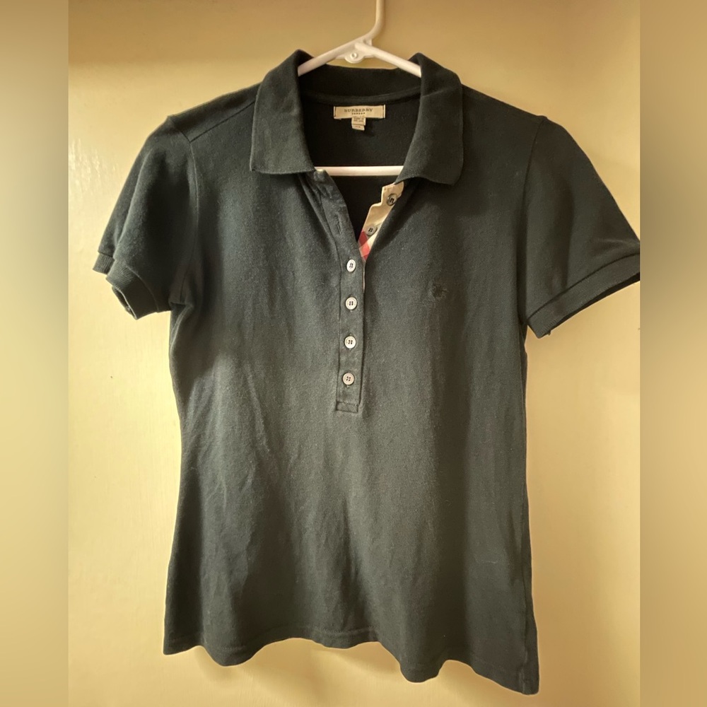 Authentic Vintage Burberry Monogram Motif Polo Shirt. Women’s size XS. Black.